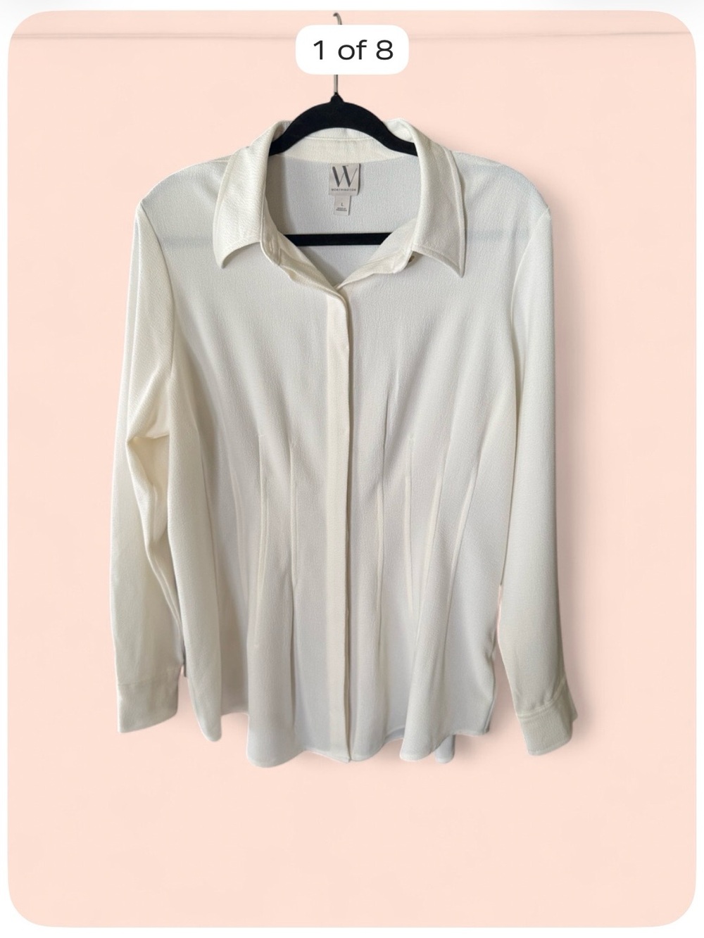Worthington Women’s Large Ivory Button Down Blouse Fitted Waist Stretch Career